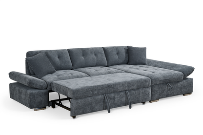 Harry Blue Chenille Fabric Corner Sofabed with Storage