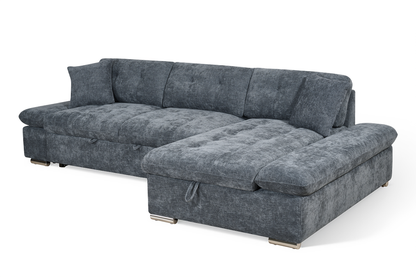 Harry Blue Chenille Fabric Corner Sofabed with Storage