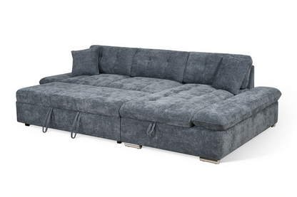 Harry Blue Chenille Fabric Corner Sofabed with Storage