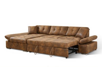 Harry Faux Leather Suede Brown Corner Sofabed with Storage