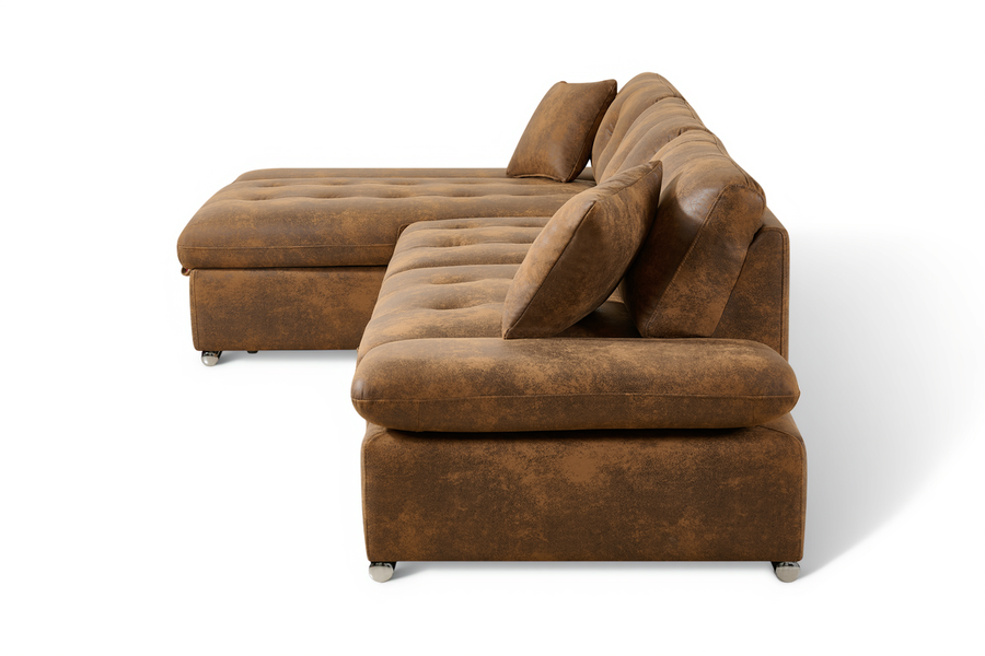 Harry Faux Leather Suede Brown Corner Sofabed with Storage