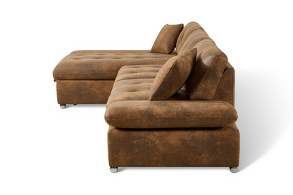 Harry Faux Leather Suede Brown Corner Sofabed with Storage