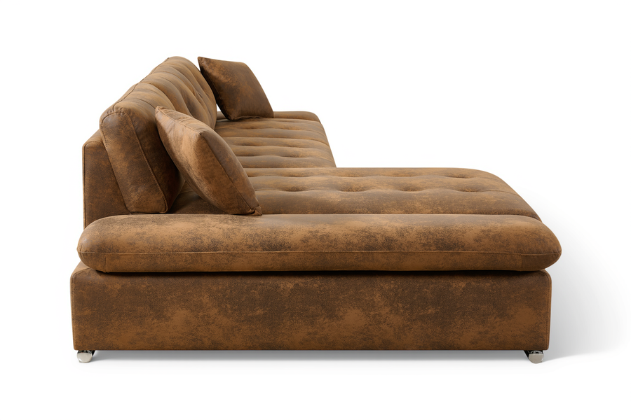 Harry Faux Leather Suede Brown Corner Sofabed with Storage