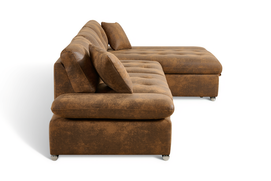 Harry Faux Leather Suede Brown Corner Sofabed with Storage