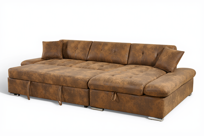 Harry Faux Leather Suede Brown Corner Sofabed with Storage