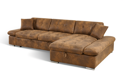 Harry Faux Leather Suede Brown Corner Sofabed with Storage