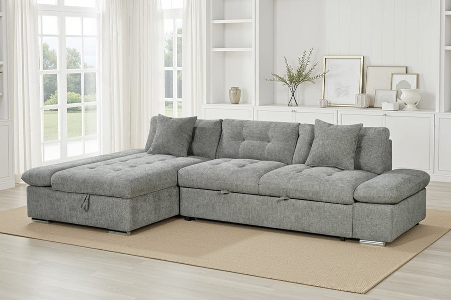 Harry Grey Chenille Fabric Corner Sofabed with Storage