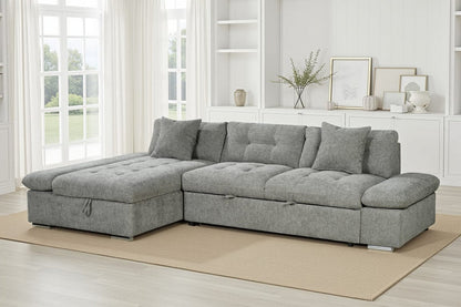 Harry Grey Chenille Fabric Corner Sofabed with Storage