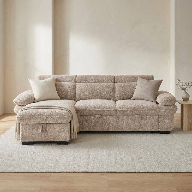 Hudson Universal Corner Storage Sofa Bed - Beige