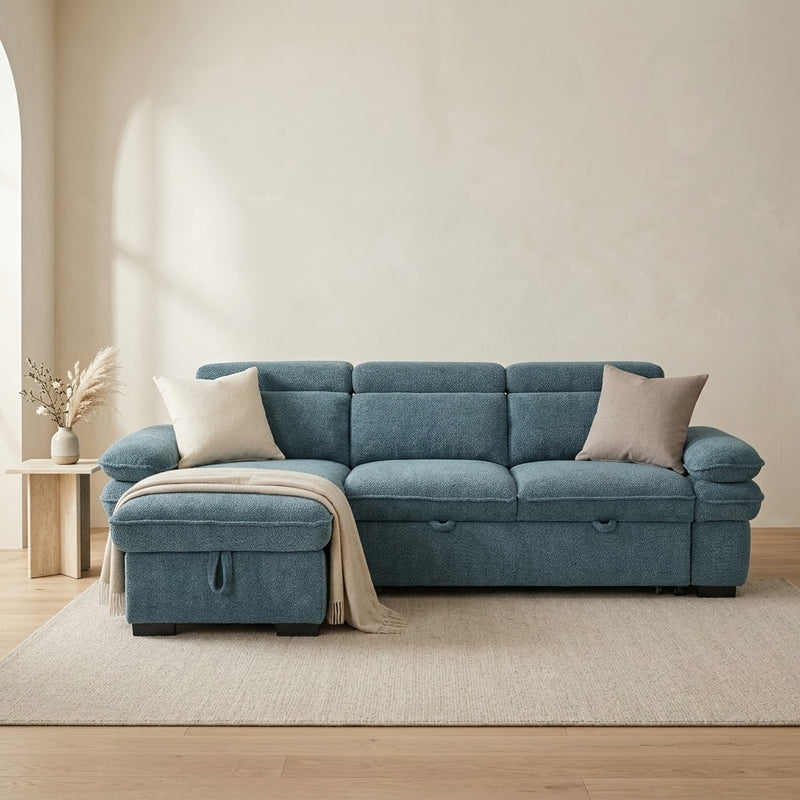Hudson Universal Corner Storage Sofa Bed - Blue