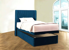 Upholstered Straight Wing Headboard with Kids Ottoman Storage Bed Base & Mattress