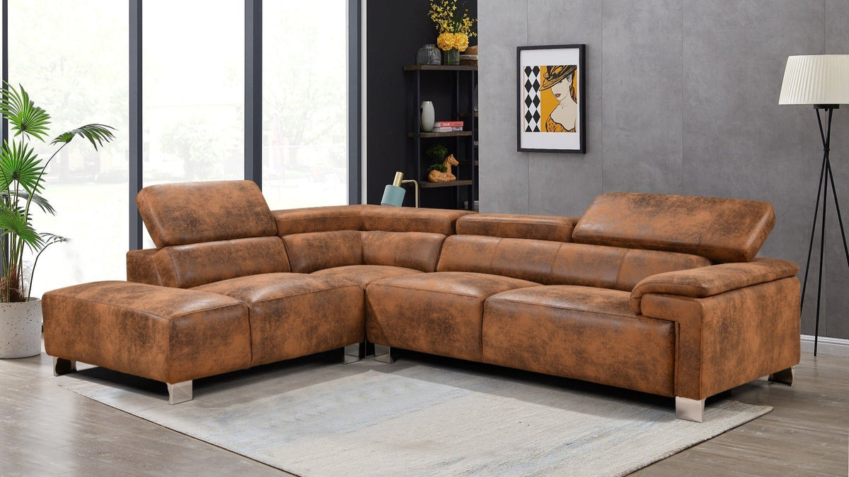 Livorno Faux Leather Brown Suede Corner Sofa
