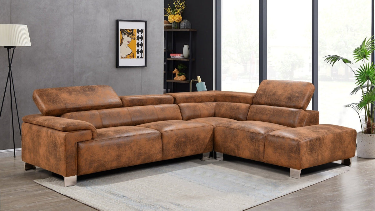 Livorno Faux Leather Brown Suede Corner Sofa