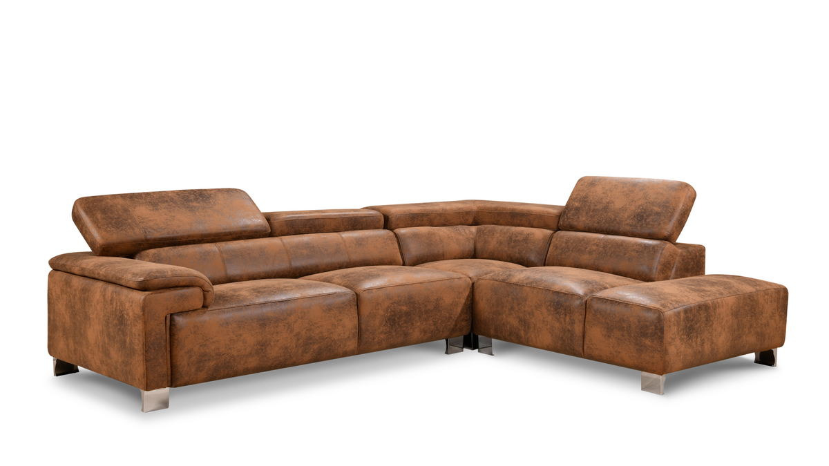 Livorno Faux Leather Brown Suede Corner Sofa