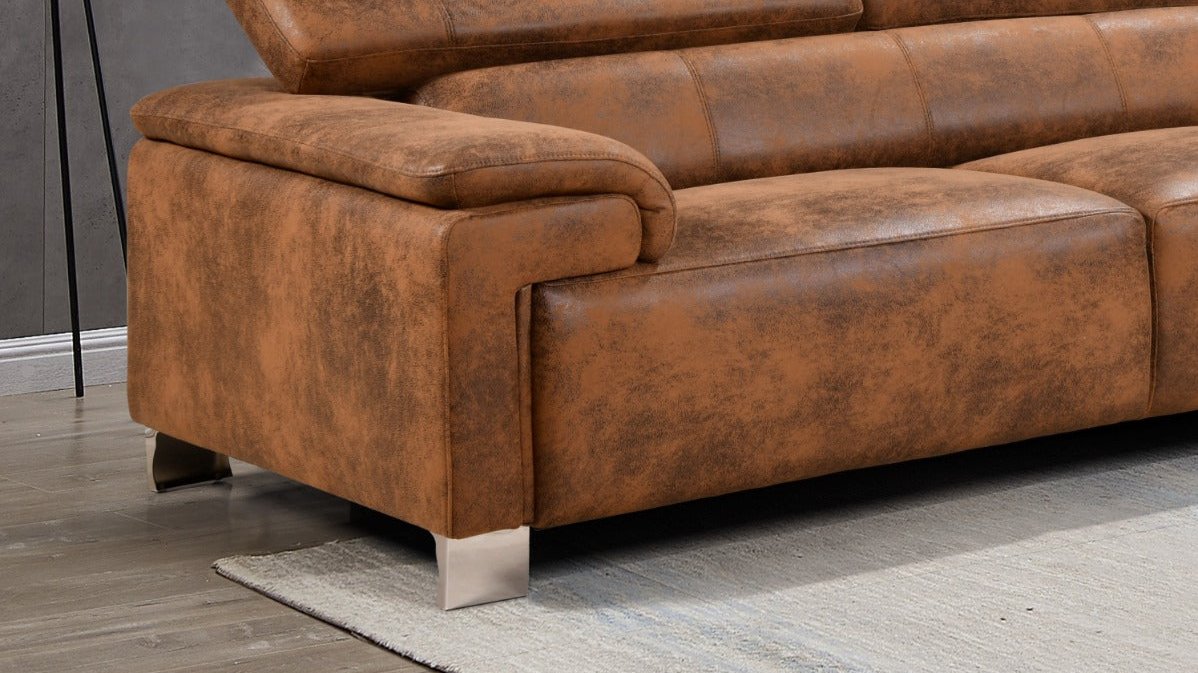Livorno Faux Leather Brown Suede Corner Sofa