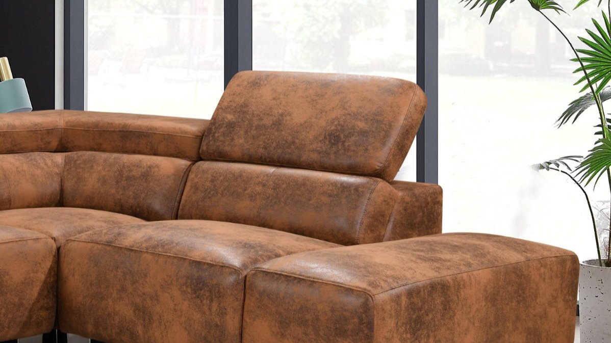 Livorno Faux Leather Brown Suede Corner Sofa