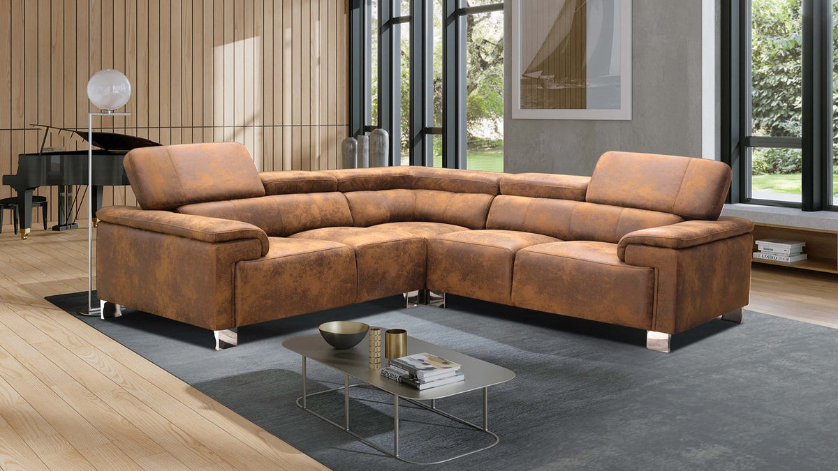 Livorno Faux Leather Suede Brown 2C2 Corner Sofa