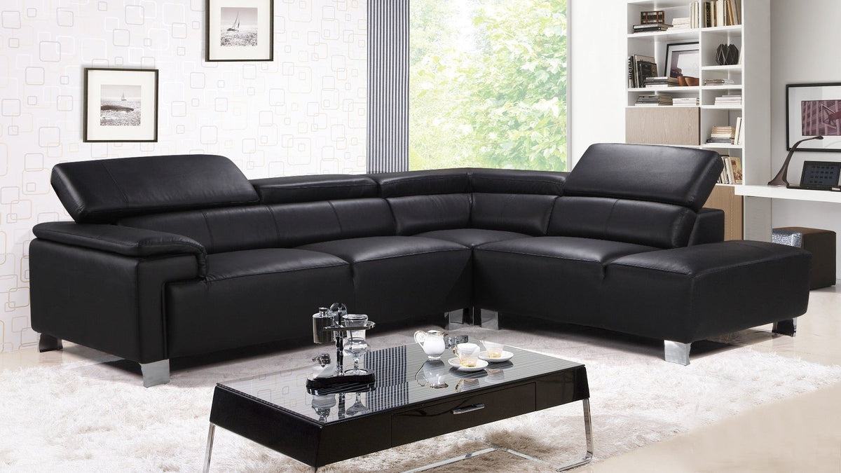 Livorno Genuine Leather Black Corner Sofa