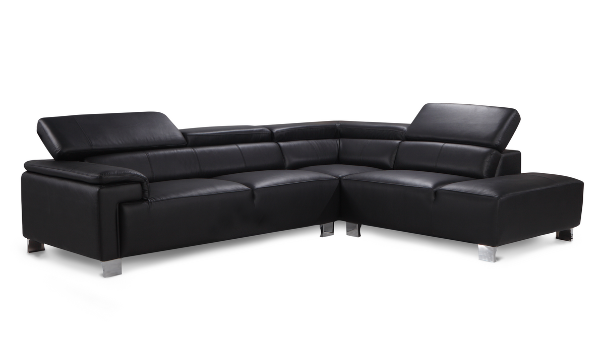 Livorno Genuine Leather Black Corner Sofa