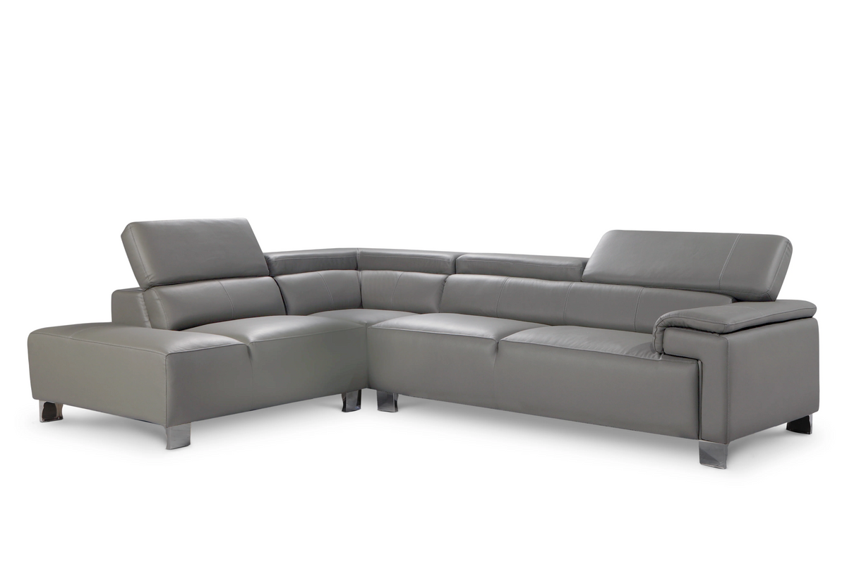 Livorno Genuine Leather Mid Grey Corner Sofa