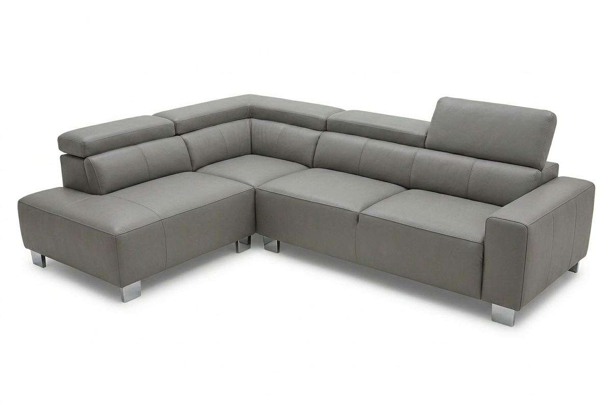 Livorno Genuine Leather Mid Grey Corner Sofa