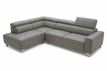 Livorno Genuine Leather Mid Grey Corner Sofa