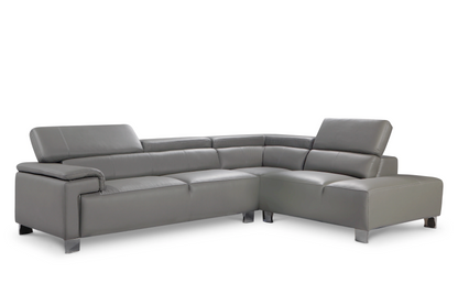 Livorno Genuine Leather Mid Grey Corner Sofa