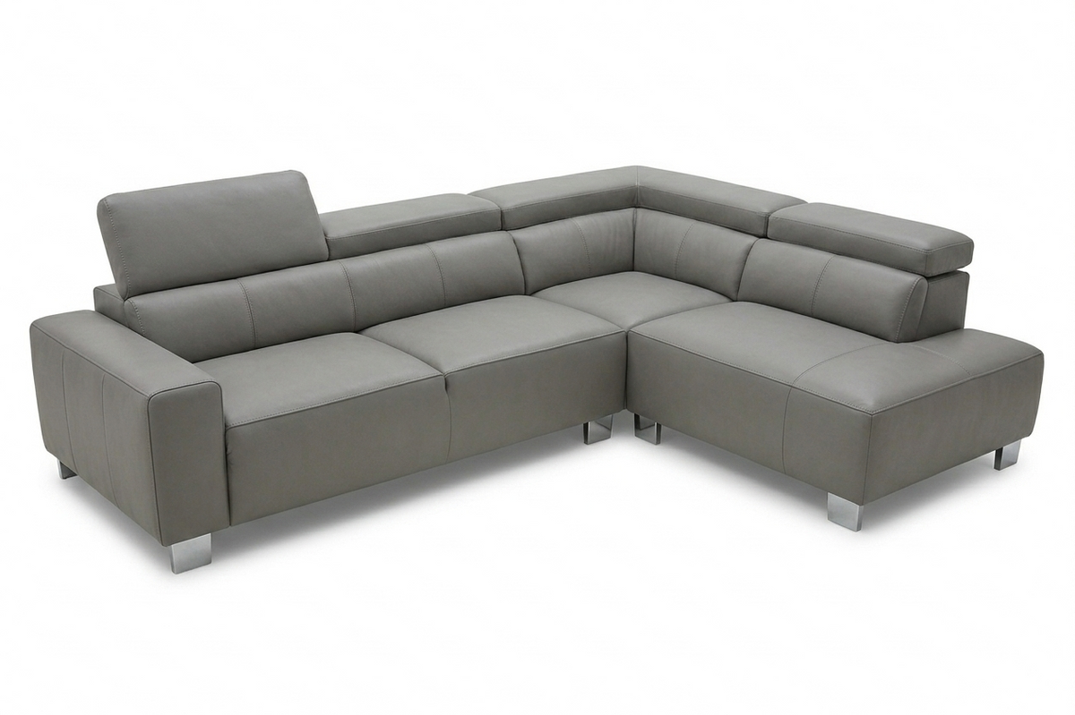 Livorno Genuine Leather Mid Grey Corner Sofa
