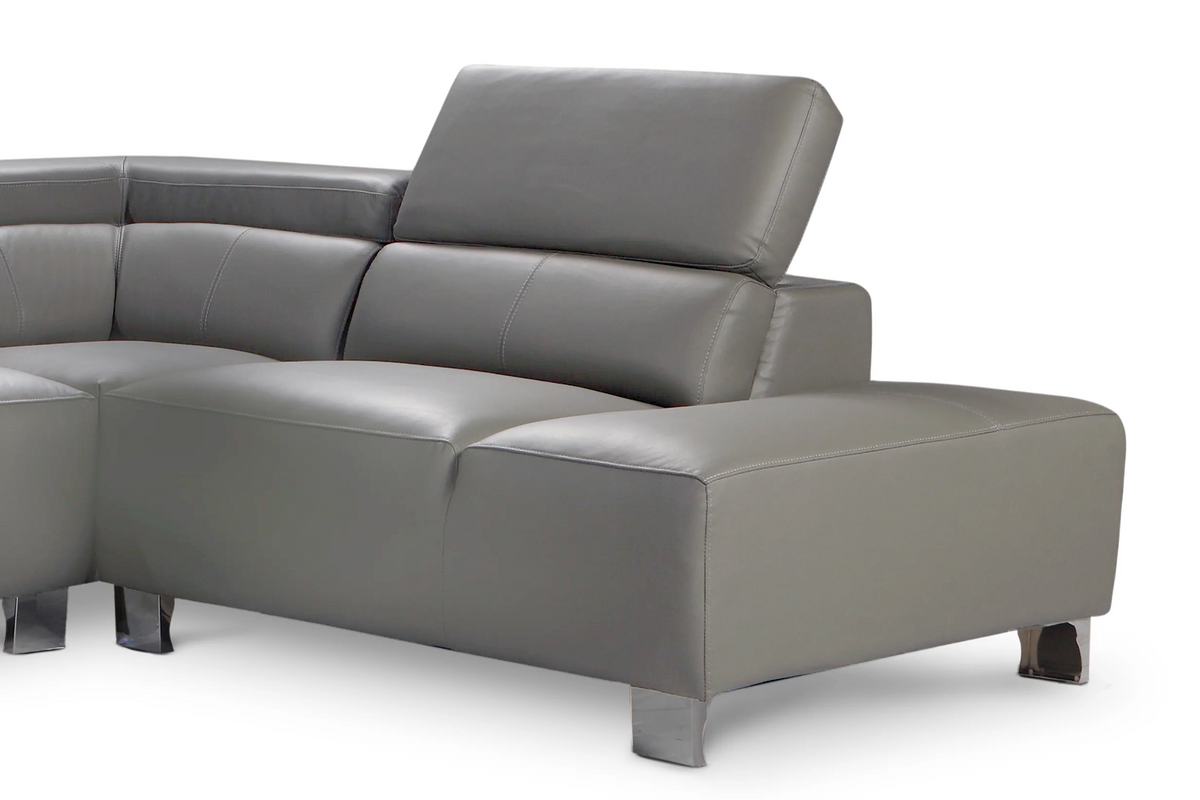 Livorno Genuine Leather Mid Grey Corner Sofa