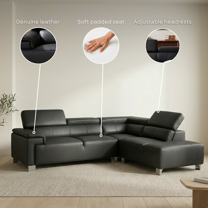 Livorno Genuine Leather White Corner Sofa