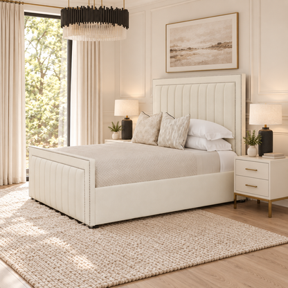 Dior Bed Frame in a warm neutral bedroom, right angle