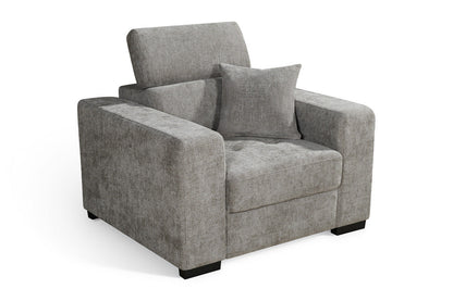 Amelia grey chenille armchair – angled view