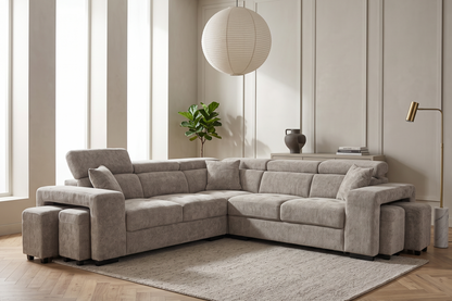 Amy Beige Corner Sofa With Ottomans in a living room
