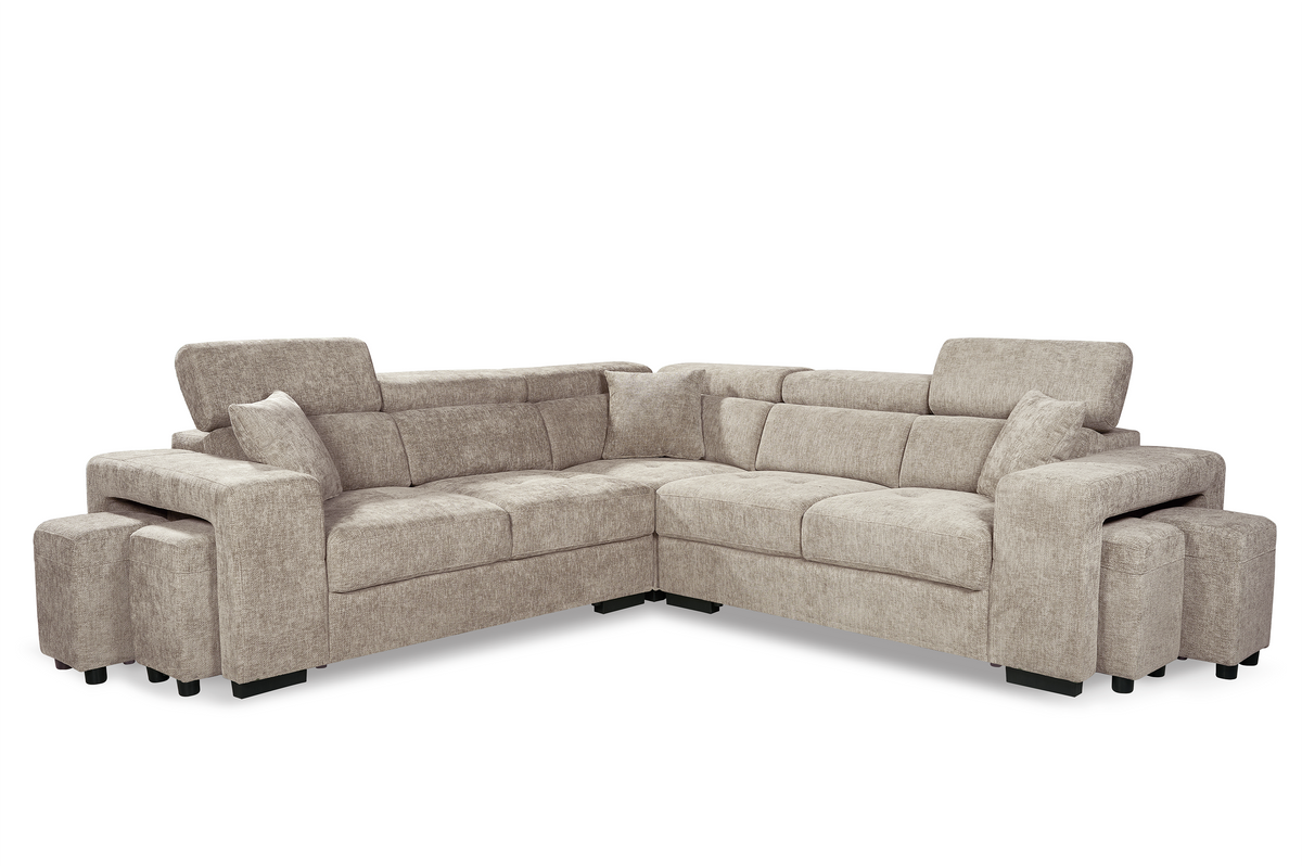 Amy Beige Corner Sofa With Ottomans - product view 2
