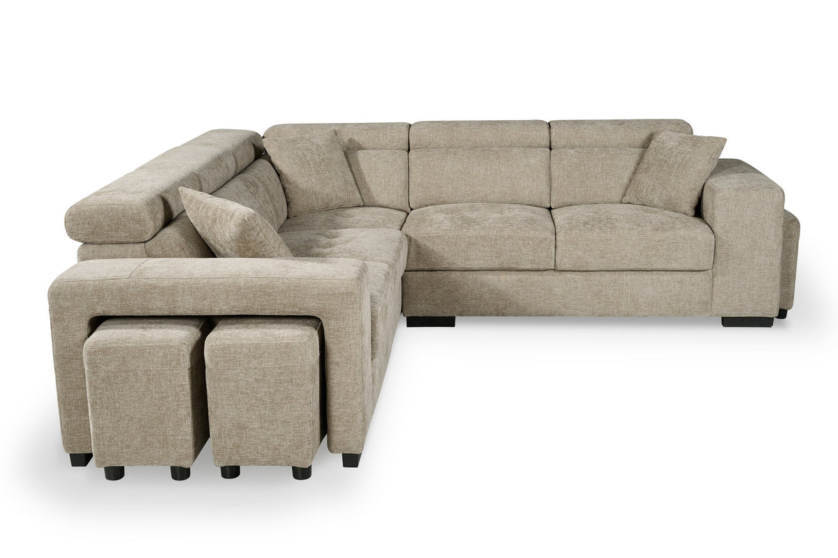 Amy Beige Corner Sofa With Ottomans - product view 3