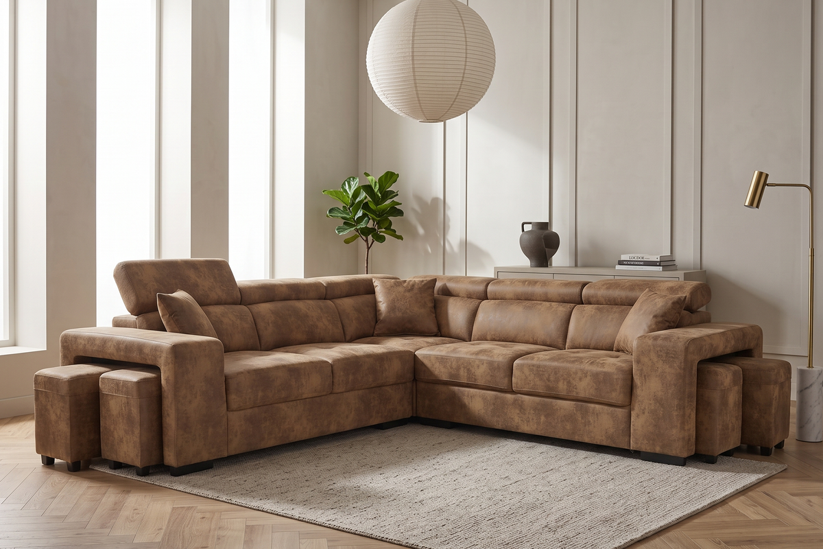 Amy Brown Corner Sofa With Ottomans in a living room