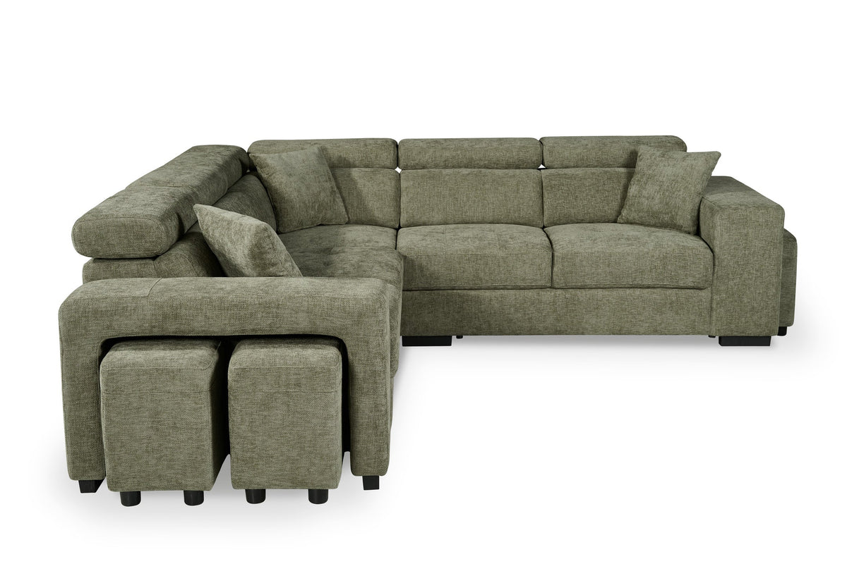 Amy Green Corner Sofa With Ottomans - product view 2