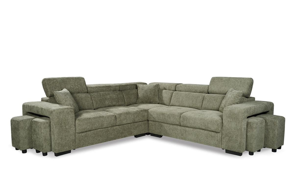 Amy Green Corner Sofa With Ottomans - product view 3