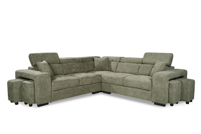 Amy Green Corner Sofa With Ottomans - product view 3