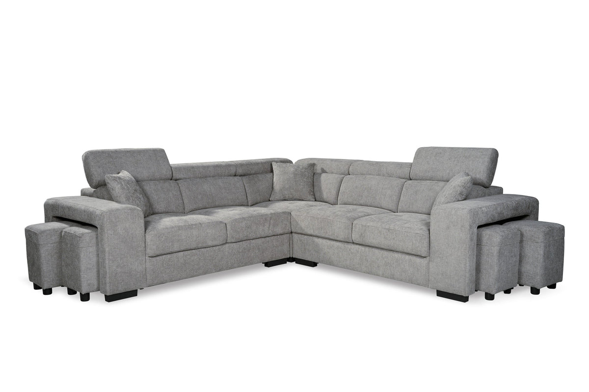 Amy Grey Corner Sofa With Ottomans - product view 2