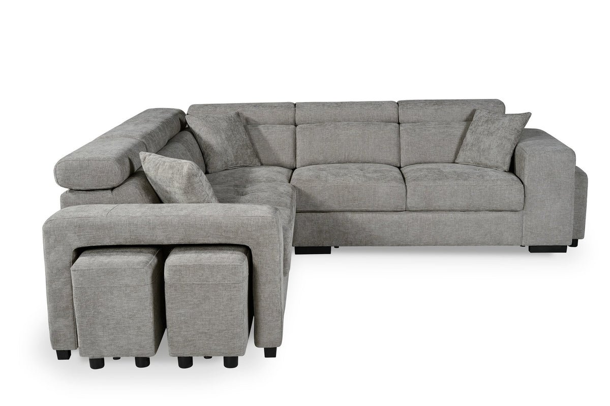Amy Grey Corner Sofa With Ottomans - product view 3