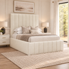 Angelica Bed Frame in a warm neutral bedroom with the side rail fitted flush to the headboard