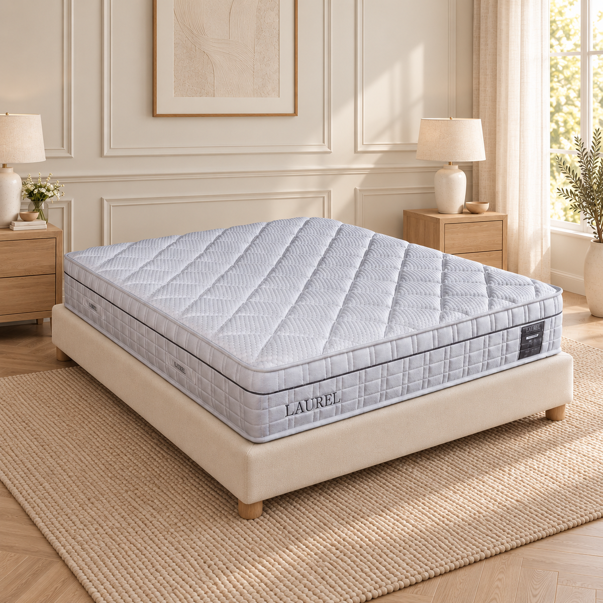 Arête 1500 Pocket Gel Foam Mattress - Medium to Medium Firm In A Warm Neutral Bedroom