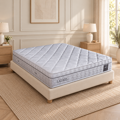Arête 1500 Pocket Gel Foam Mattress - Medium to Medium Firm In A Warm Neutral Bedroom