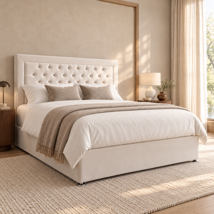 Belgrave ivory divan bed, opposite three-quarter view. AI-generated product illustration.