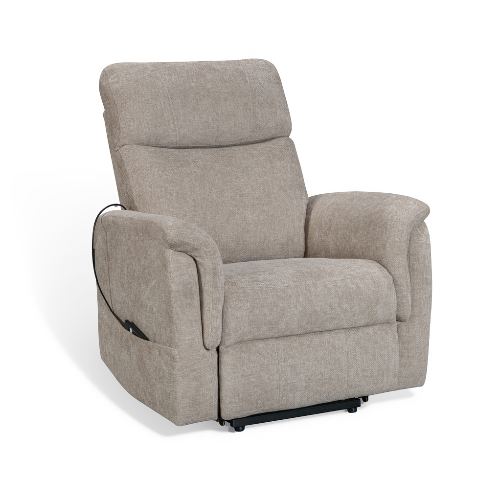 Brunswick beige electric riser recliner armchair – angled view