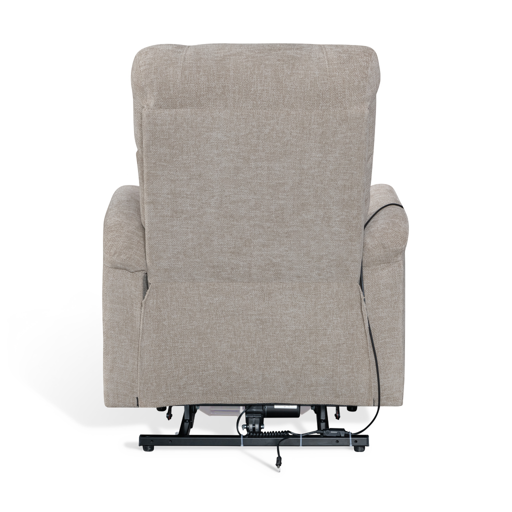 Brunswick beige electric riser recliner armchair – rear view