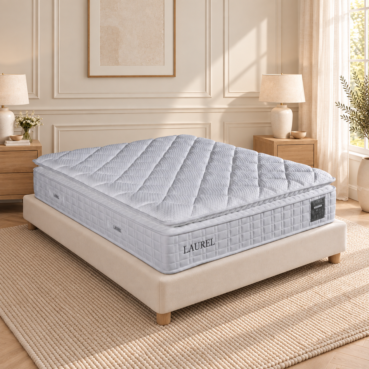 Laurel Comforto 2500 Pocket Memory Mattress - Medium In A Warm Neutral Bedroom