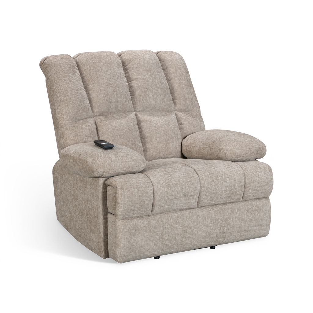 Edmonton beige electric riser recliner armchair – angled view