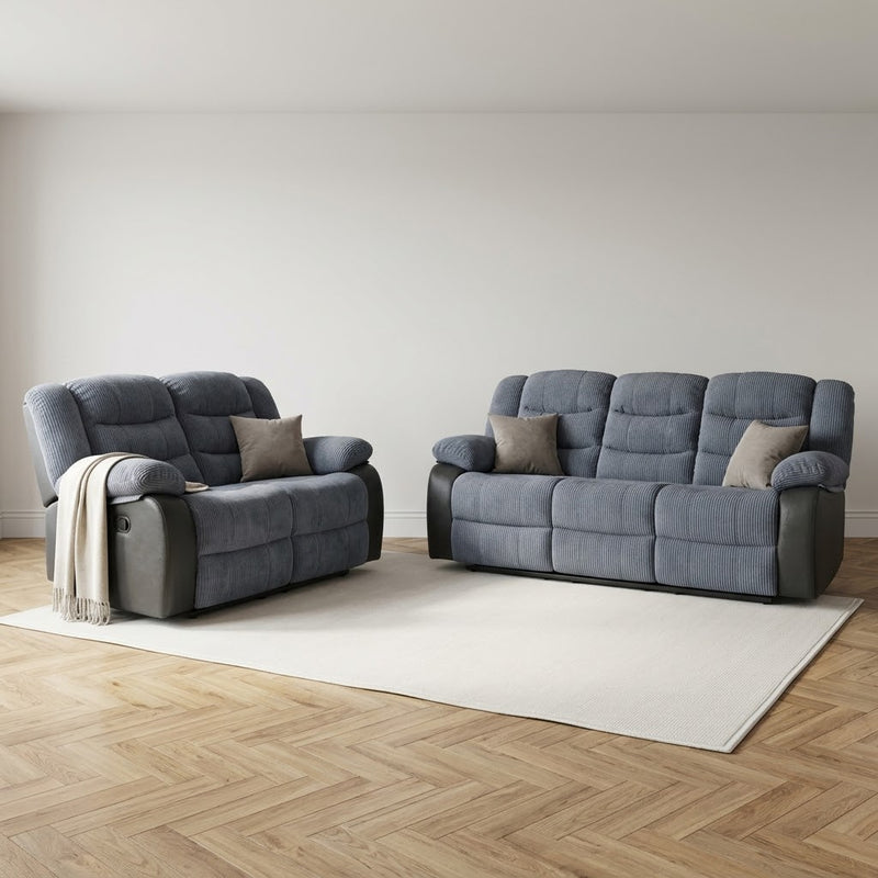 Rio Cord Fabric Recliner 3+2 Seater Sofa Grey